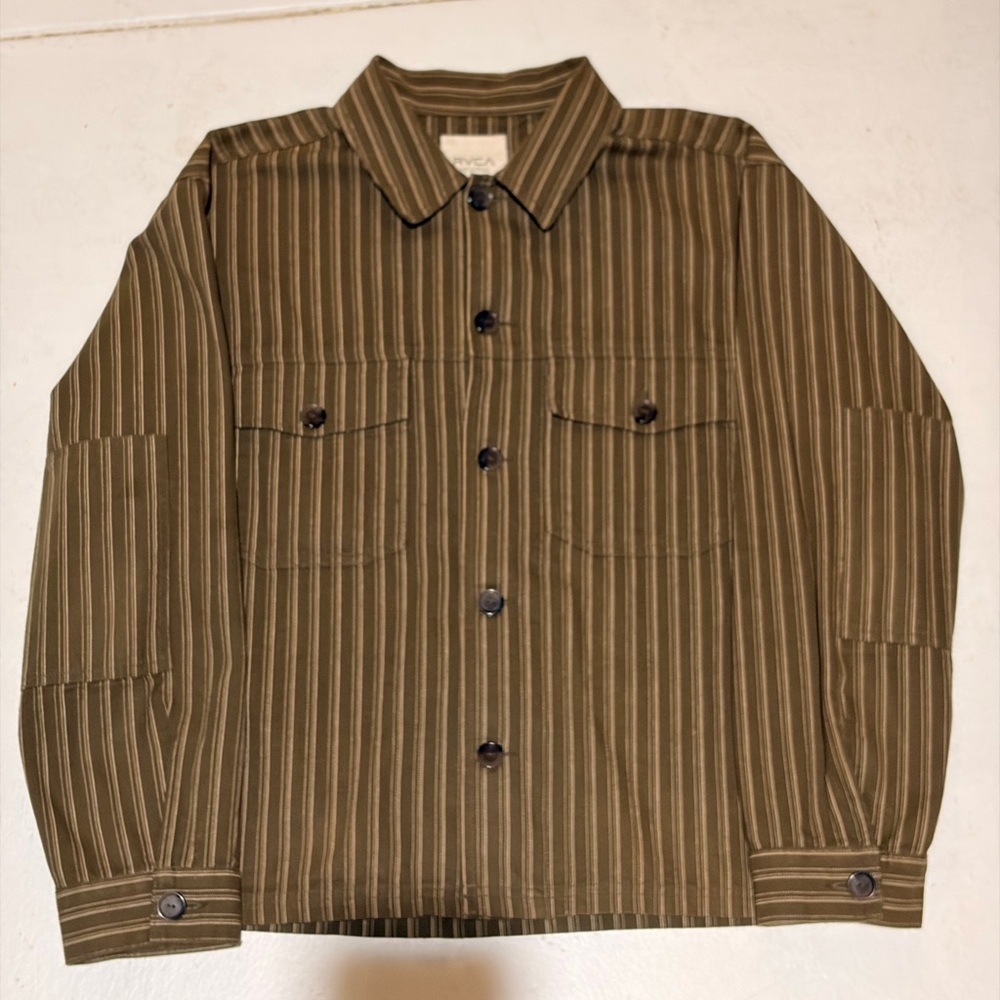 RVCA Men's Olive Striped Shirt Jacket